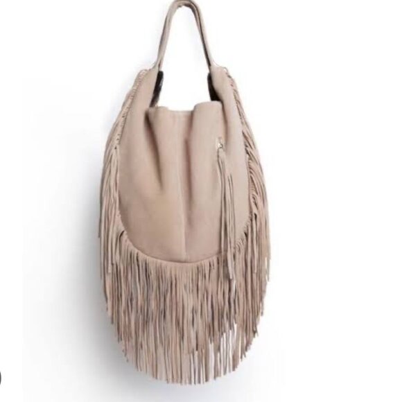 Johnny Was Elodie Plain Bag Boho‎ Gray Suede Leather  fringe colorful side NwOT - Picture 2 of 10